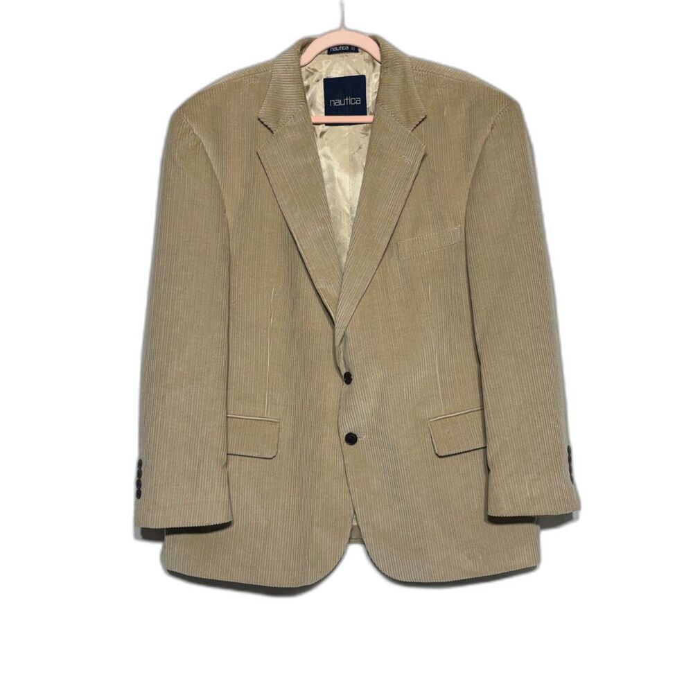 Nautica Corduroy Blazer Mens 48S Tan Camel Cotton Sport Coat Academic Vintage